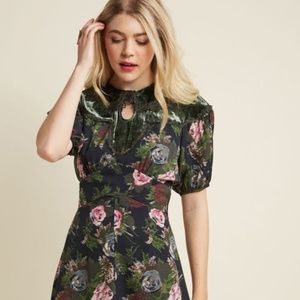Anna Sui Floral Silk A-Line Dress